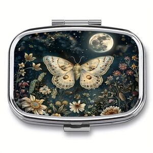 Moth Midnight Garden Whimsical Multi-Use Mirrored Pill Box Container
